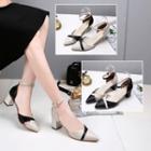 Chunky-heel Ankle-strap Panel Sandals