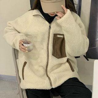 Fluffy Zipped Jacket White & Coffee - One Size