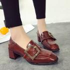 Square Buckled Chunky Heel Loafers