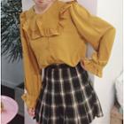 Frilled Trim Long Sleeve Blouse Yellow - One Size