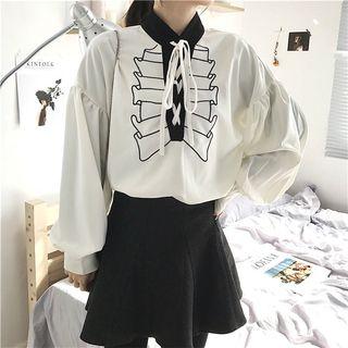 Lantern-sleeve Long-sleeve Loose-fit Blouse