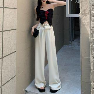 Flower Detail Tube Top / Wide Leg Pants / Belt Bag / Set