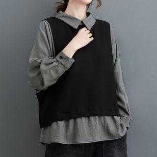Mock Two-piece Knit Shirt