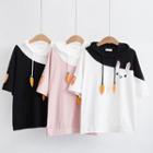Color-block Rabbit Embroidered Hooded Top