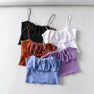 Lettuce Edge Shirred Cropped Camisole Top