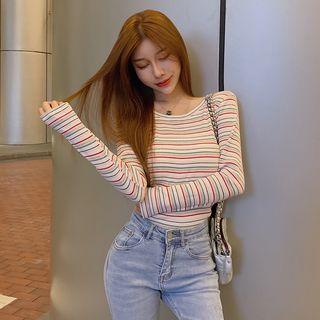 Long Sleeve Striped T-shirt Stripe - White - One Size