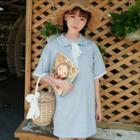 Lace Trim Elbow-sleeve Shift Dress