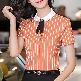 Short-sleeve Striped Shirt / Dress Pants/pencil Skirt