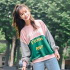 Color Block Sweatshirt Pink & Green - One Size