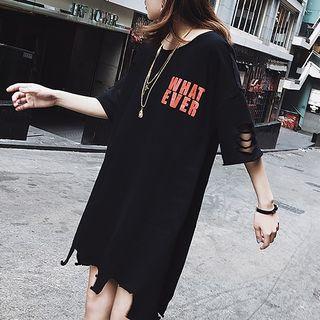 Ripped Lettering Short-sleeve T-shirt Dress