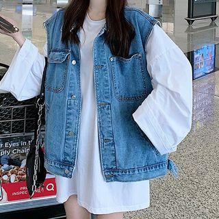Front Pocket Sleeveless Denim Jacket
