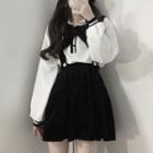 Sailor-collar Blouse / Velvet Mini Skirt
