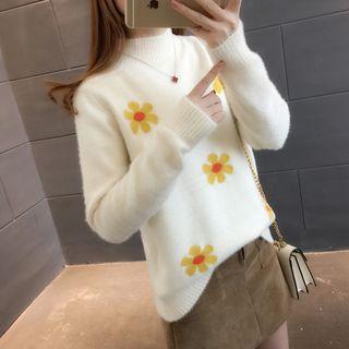 Mock-neck Floral Print Sweater