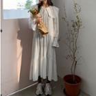 Lace-trim Long-sleeve Midi Chiffon Dress