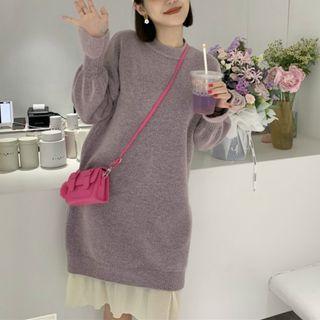 Chiffon Hem Lantern-sleeve Sweater Dress