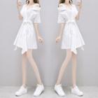 Striped Panel Mini A-line Shirt Dress