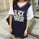 Mock Two Piece Lettering Elbow Sleeve T-shirt Dress