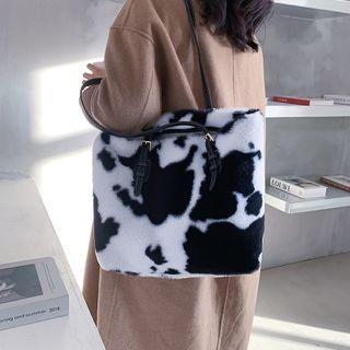 Bear Print Faux Shearling Tote Bag