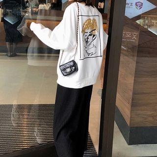 Cartoon Print Pullover / Cropped Wide Leg Pants