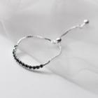 Rhinestone Sterling Silver Chain Ring Silver & Black - One Size