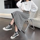 Checkered Knit Midi Skirt