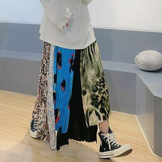 Printed Maxi A-line Accordion Pleat Skirt