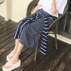 Striped Tie Front Midi A-line Skirt