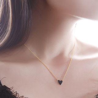 Heart Necklace Black Heart - Gold - One Size