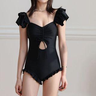 Ruffle Sleeves Cut-out Swimsuit
