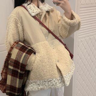 Fleece Panel Button-up Jacket Beige - One Size