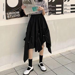 High-waist Asymmetrical Drawstring A-line Skirt