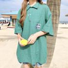 Plaid 3/4-sleeve Polo Shirt