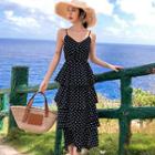 Spaghetti Strap Dotted Midi Tiered Dress