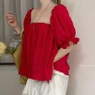 Off-shoulder Shirred Blouse Red - One Size