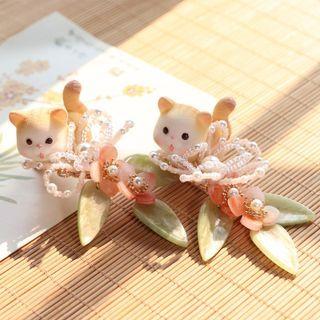 Cat Hair Clip / Faux Pearl Flower Hair Stick