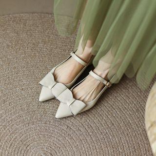 Pointy-toe Bow Block Heel Mary Jane Pumps