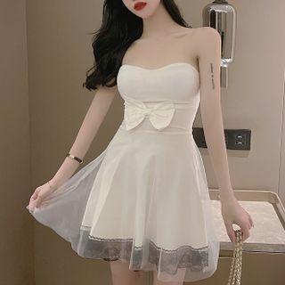 Strapless Bow Accent Mini A-line Dress