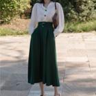 Set: Long-sleeve Plain Shirt + Midi A-line Skirt