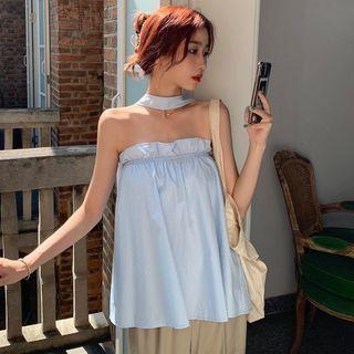 Halter-neck Ruffle Trim Cutout Camisole Top