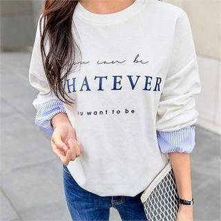 Stripe-cuff Letter-printed Sweatshirt