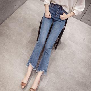 High-waist Distressed Boot-cut Cropped Jeans