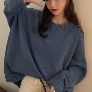 Round Neck Plain Sweater / Straight-cut Knit Pants