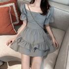 Bell-sleeve Ruffled Mini A-line Dress