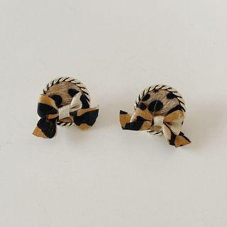 Bow Leopard Print Alloy Earring 1 Pair - Bow Leopard Print Alloy Earring - Brown - One Size