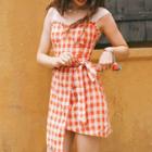 Strappy Plaid Tie-waist A-line Dress