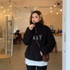 Letter Embroidered Pullover Black - One Size