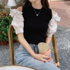 Puff-sleeve Panel Knit Top / Puff-sleeve Panel Knit Sheath Dress
