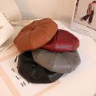 Pu Leather Octagonal Solid Color Beret