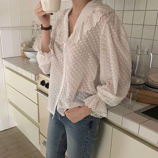 Eyelet Lace Trim Dotted Shirt