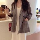 Spaghetti Strap Knit Midi A-line Dress / Plaid Blazer